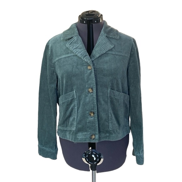 Anthropology Avec Les Filles Tegan Corduroy L Green 2Pockets Collar Button Front - Picture 1 of 9